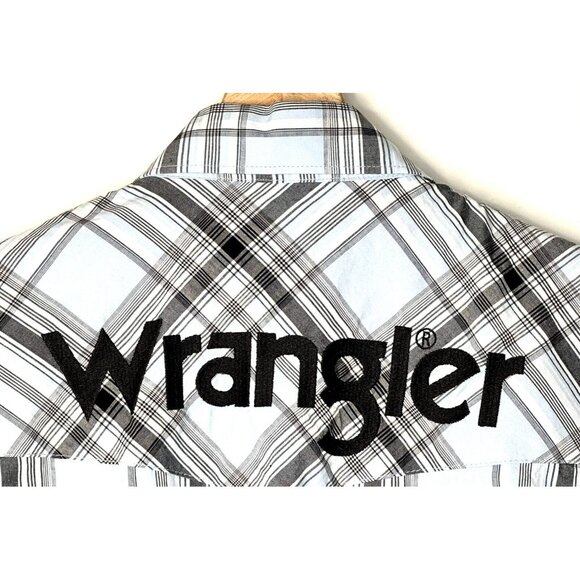Wrangler Mens Shirt Western Cowboy Pearl Snap Embroidered Spell Out Button Up M - Picture 8 of 13